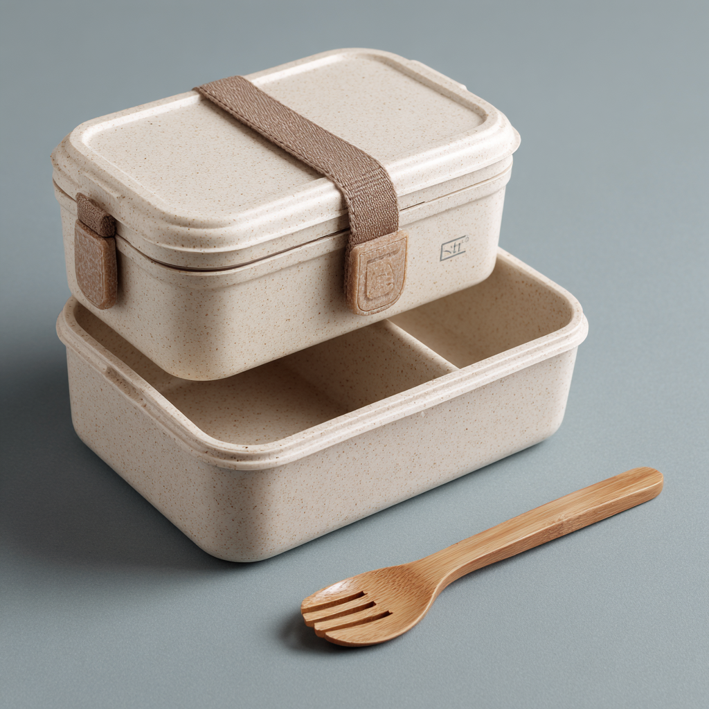 Evorla Eco-Friendly Bamboo Fiber Bento Lunch Box with Leak-Proof Elastic Strap - Double Layer
