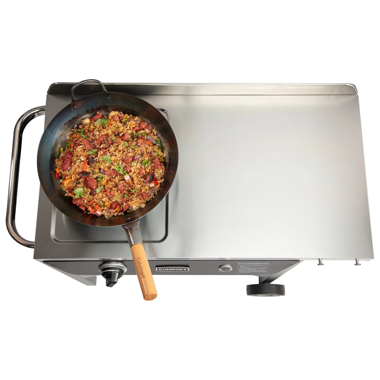 Cuisinart Outdoor Wok Station, 50,000 BTU Propane Outdoor Wok Burner w Prep Table, 14锟芥�锟斤拷 Carbon Steel Wok for Stir Fry, Searing, BBQ 锟斤拷 Black