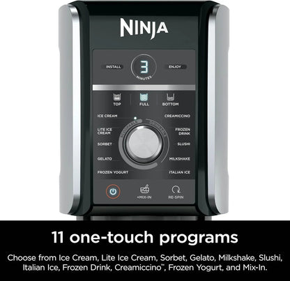 Ninja NC301 CREAMi Ice Cream Maker, for Gelato, Mix-ins, Milkshakes, Sorbet, Smoothie Bowls & More, 7 One-Touch Programs, with (2) Pint Containers & Lids, Compact Size, Perfect for Kids, Silver