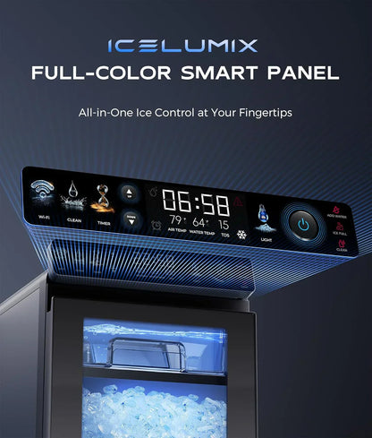 Nugget Ice Maker Countertop, Smart Pebble Ice Machine with APP Control, 44 lbs/24H Soft Pellet Chewable Ice with Self-Cleaning, Stainless Steel