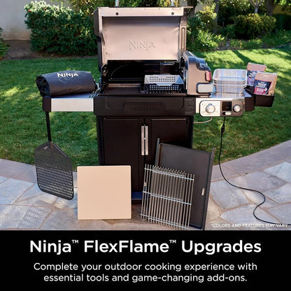 Ninja FlexFlame, Grill and Smoker, Electric and Propane Grill, Roaster, BBQ Grill, 5-in-1 Cooking System, 3 Burner, Digital Control, Outdoor Cooking, Griddle, Pizza Maker, Stainless Steel, PG301