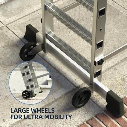 Foldable Scaffolding Ladder, Multipurpose Rolling Work Platform, Scaffold Tower, Ladder Stool Bench, Adjustable Platform, 330 Lbs Duty Rate