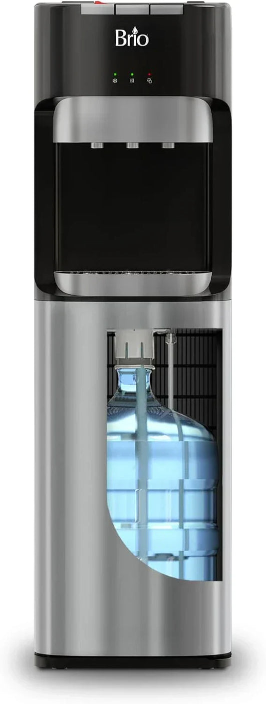 Bottom Loading Water Cooler Dispenser for 5 Gallon Bottles - 3 Temperatures with Hot, Room & Cold Spouts, Child Safety Lock, LED Display with Empty Bottle Alert, Stainless Steel