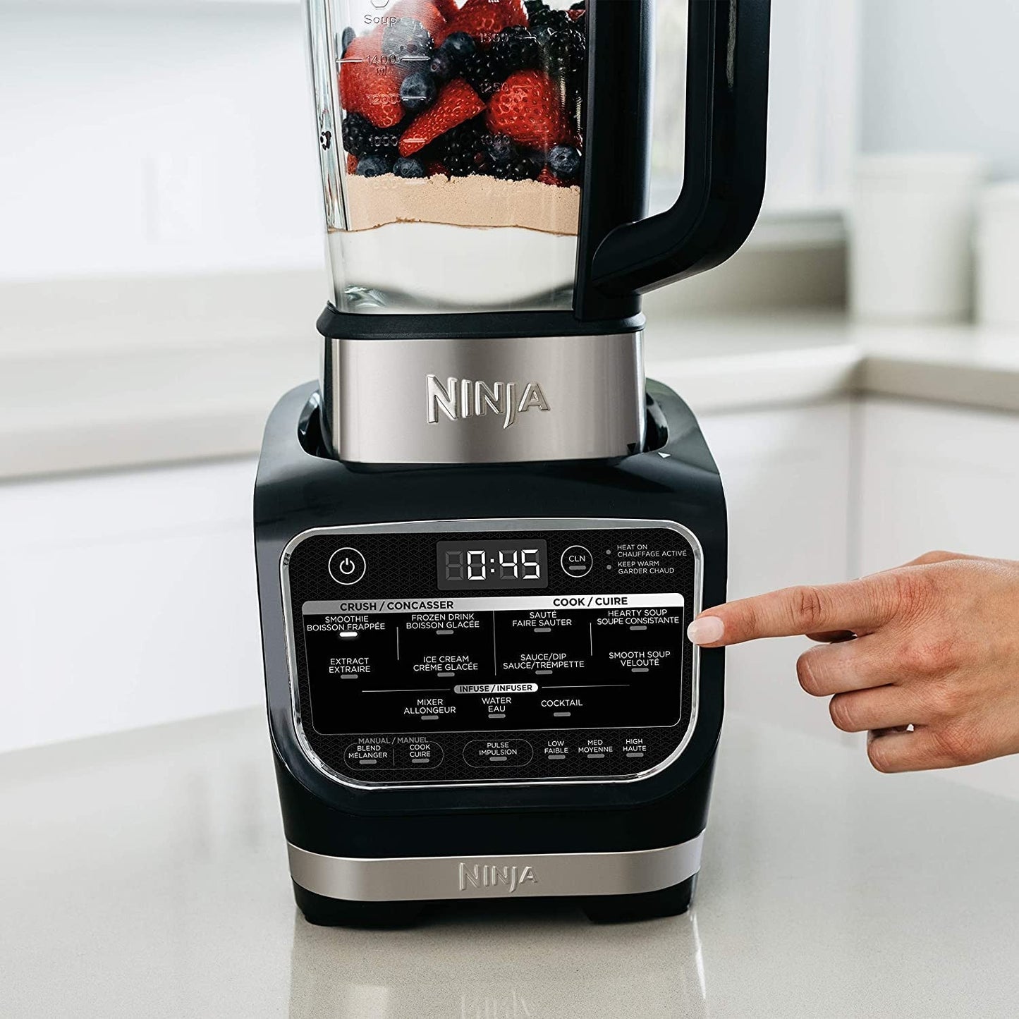 Ninja Foodi Cold & Hot Blender With 1400 Peak Watts Nonstick Glass Pitcher (HB152), 64 oz, Black