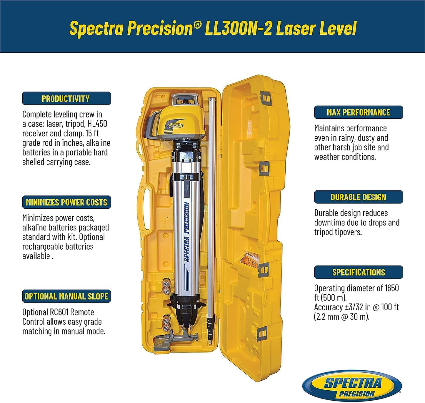 Spectra LL300N-2 Level Kit with HL450 Receiver & Tripod
