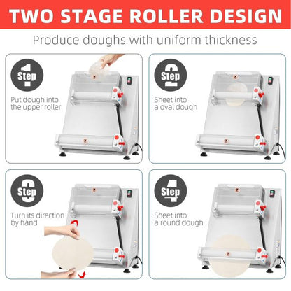 Commercial Pizza Dough Roller Sheeter, Max 16, Automatic 370W Electric Pizza Dough Roller, Stainless Steel, Suitable for Noodle, Pizza Bread and Pasta Maker Equipment