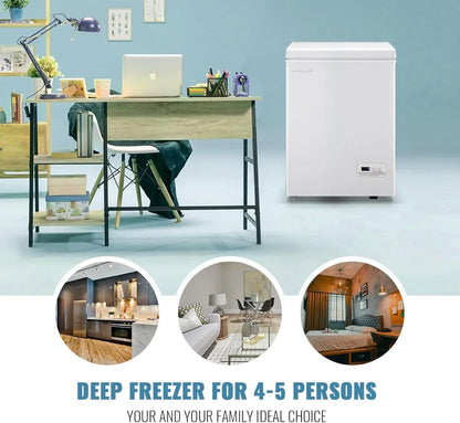 Chest Freezer 5.0Cubic Feet Deep Freezer Freestanding Freezers with 2 Removable Stainless Steel Basket, Mini Freezer Top Open Door Compact Freezer with Electronic Control 41℉ to -15℉BLACK
