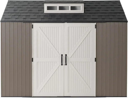 Rubbermaid Resin Outdoor Storage Shed With Floor (7 x 7 Ft) Weather Resistant Gray Organization for Home/Backyard/Garden Tools/Lawn Mower/Bike Storage/Pool Supplies