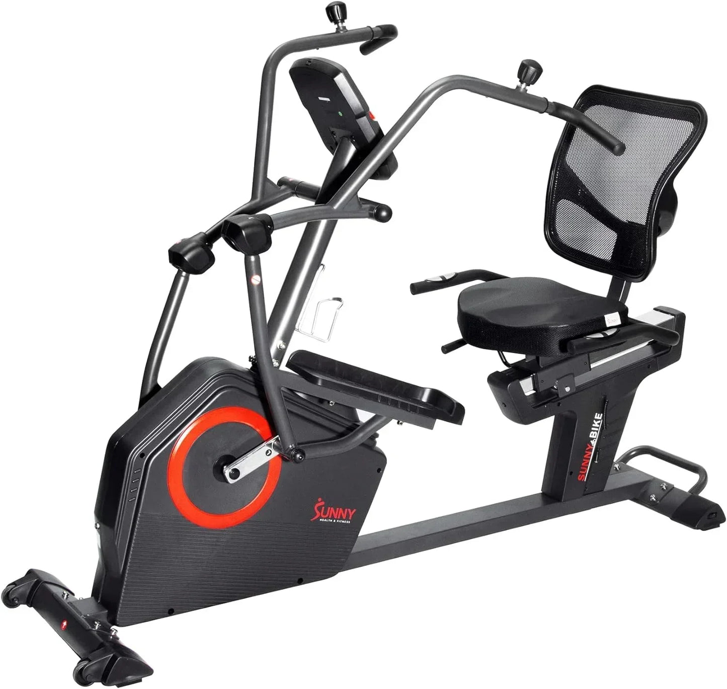 Sunny Health & Fitness Electromagnetic Recumbent Cross Trainer Exercise Elliptical Bike w/Arm Exercisers, Easy Access Seat & Exclusive SunnyFit搴� App Enhanced Bluetooth Connectivity - SF-RBE4886SMART