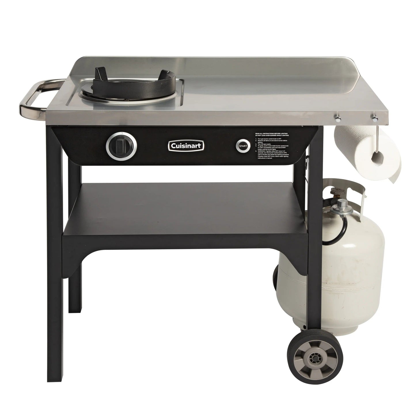 Cuisinart Outdoor Wok Station, 50,000 BTU Propane Outdoor Wok Burner w Prep Table, 14�测�� Carbon Steel Wok for Stir Fry, Searing, BBQ �� Black