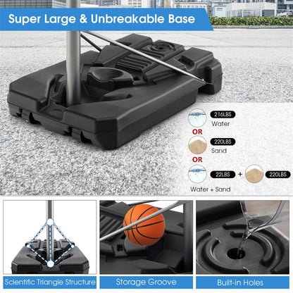 Portable Outdoor Basketball Hoop 64''-79'' Adjustable Poolside Basketball Goal System with 44" Backboard Wheeled Fillable Base