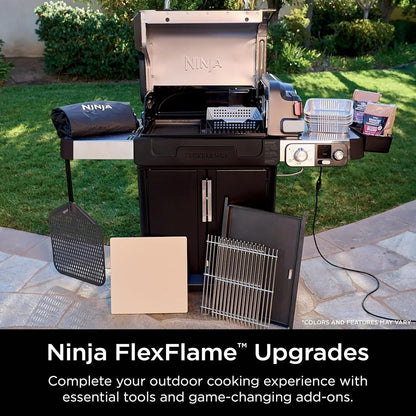 Ninja FlexFlame, Grill and Smoker, Electric and Propane Grill, Roaster, BBQ Grill, 5-in-1 Cooking System, 3 Burner, Digital Control, Outdoor Cooking, Griddle, Pizza Maker, Stainless Steel, PG301